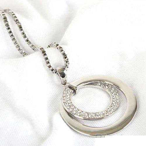 LADIES STUNNING TWO CIRCLE RHINESTONE NECKLACE